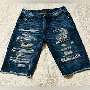 Decibel Distressed Blue Denim Shorts